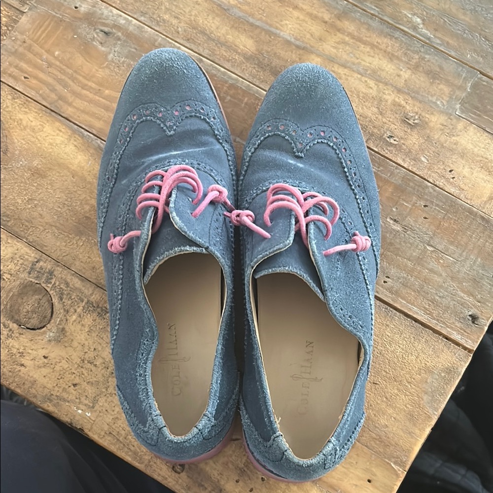 Cole Haan Blue Suede Shoes with Pink Laces